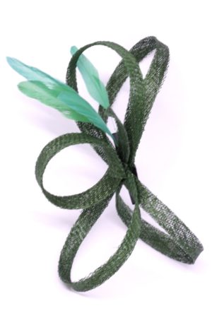 zielony fascynator sinamay do włosów ozdoba pióra